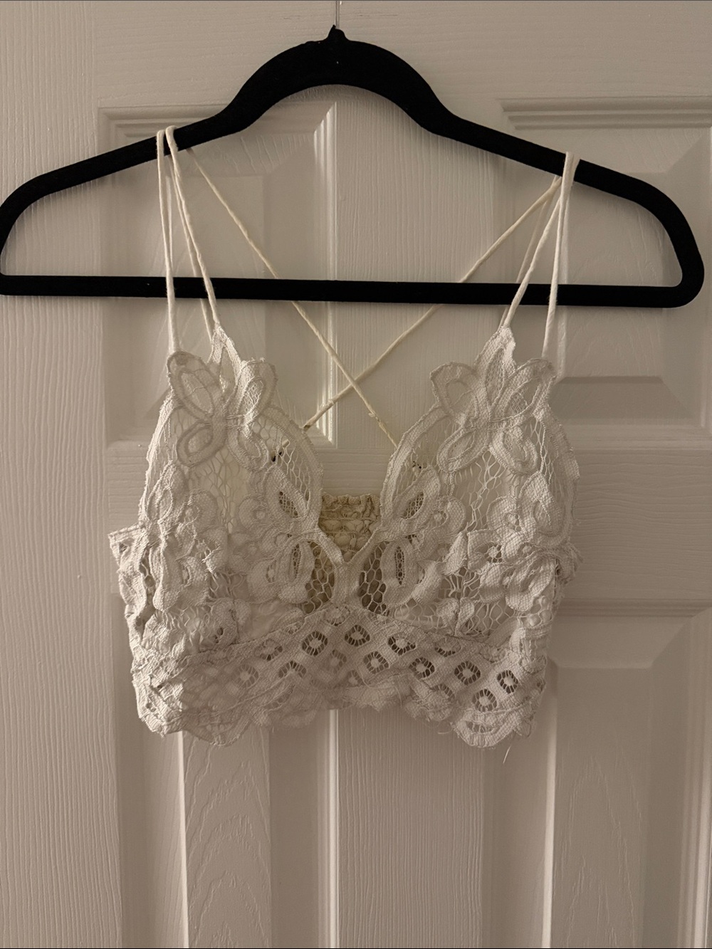 Free People Cream Lace Bralette with Crisscross Back
